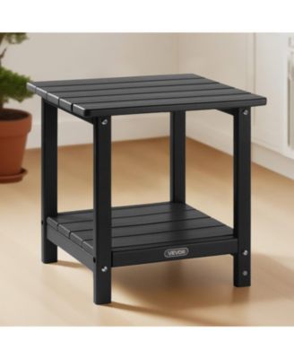 2-Tier Outdoor Side Table in Black HDPE for Backyard or Indoor Use