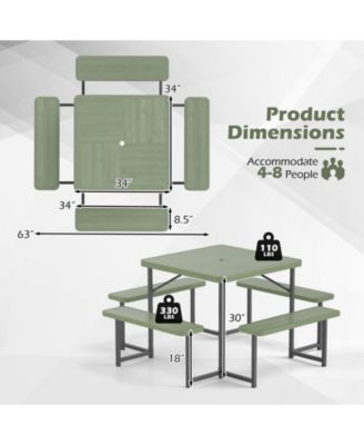Patio Square Picnic Table Set with Benches for 4 to 8 People