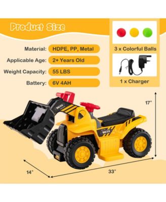 6V Kids Ride On Bulldozer with Folding Basketball Hoop and Balls