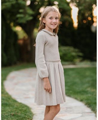 Toddler Girls Organic Peter Pan Collar Scallop Trim Sweater Dress
