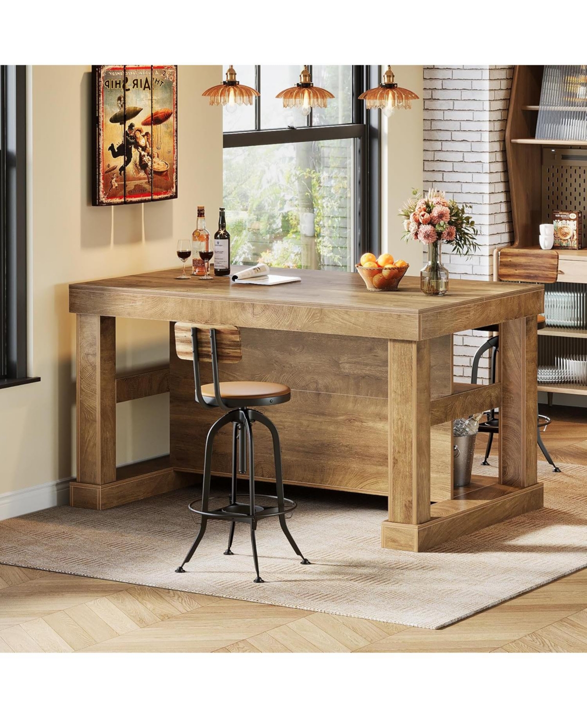 Tribesigns Kitchen Island with 3 Shelves, 55 Inches Width Kitchen Shelf with Large Worktop