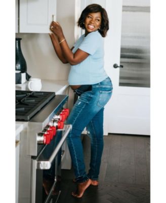 Maternity Blue Distressed Side Insert Jeans