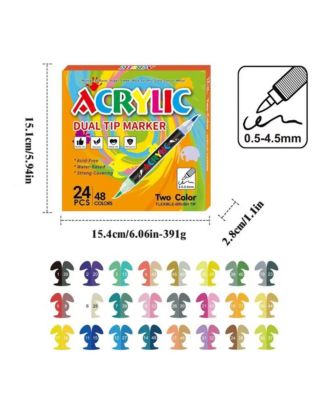 24 Colors Dual Tip Acrylic Paint Markers for Kids and Adults, Wood, Canvas, Stone, Rock Painting, Glass, Ceramic Surfaces, DIY Crafts Making
