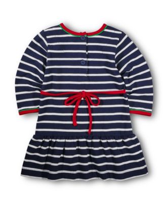 Toddler Girls Stripe Knit Dress With Embroidered Holly