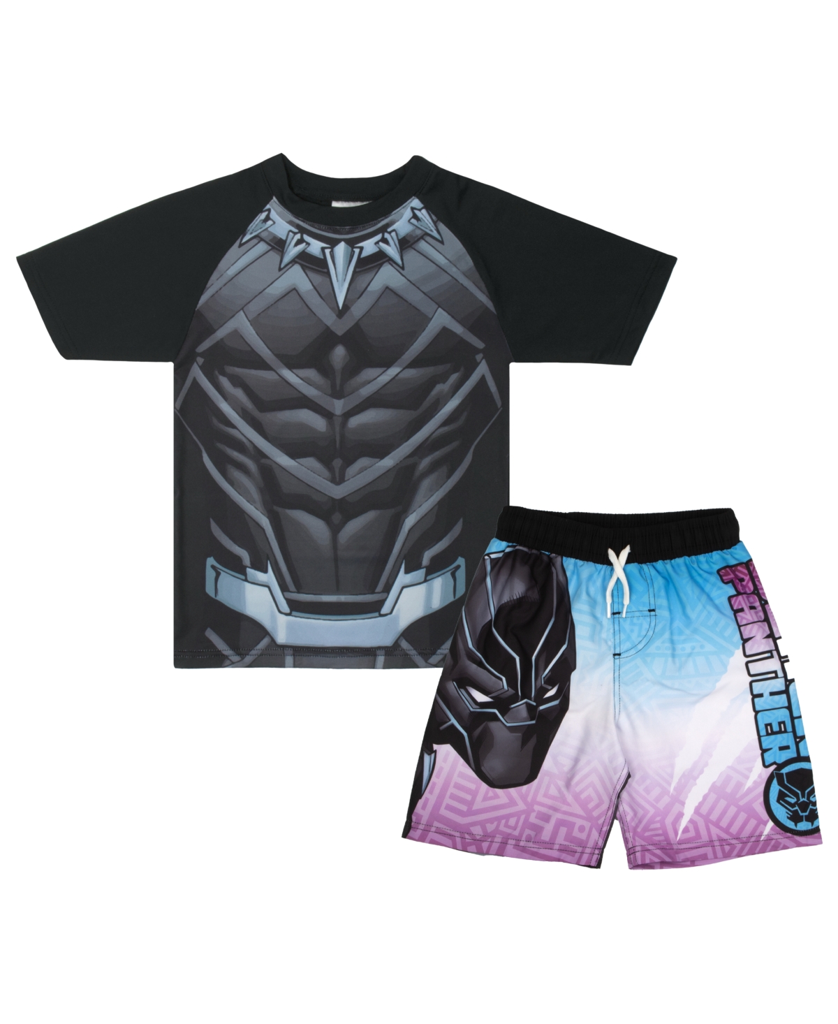 Black Panther Boys 2-Piece Rash Guard and Swim Trunks Swimsuit Set