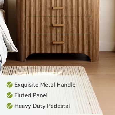 Large Wide Nightstand with 3 Drawers, Mid Century Modern Oversized Bedside Table