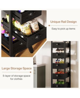 5-Tier Narrow Snack Stand Kitchen Stand Fruit Basket Set of 2,Wood Fruit and Vegetable Storage Rack