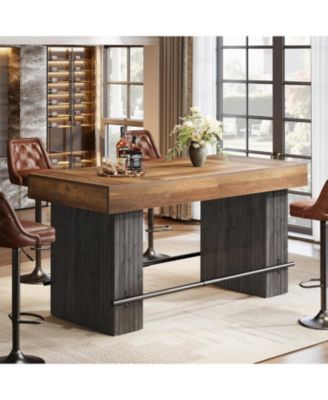 63 Inch Kitchen Island, Rectangular Bar Table, Industrial Counter Height Pub Dining Table