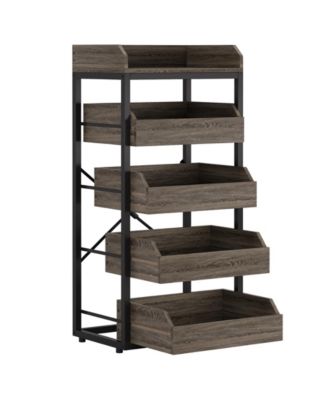 Wood Fruit and Vegetable Storage Rack, 5-Tier Pull-Out Snack Stand Fruit Basket Stand