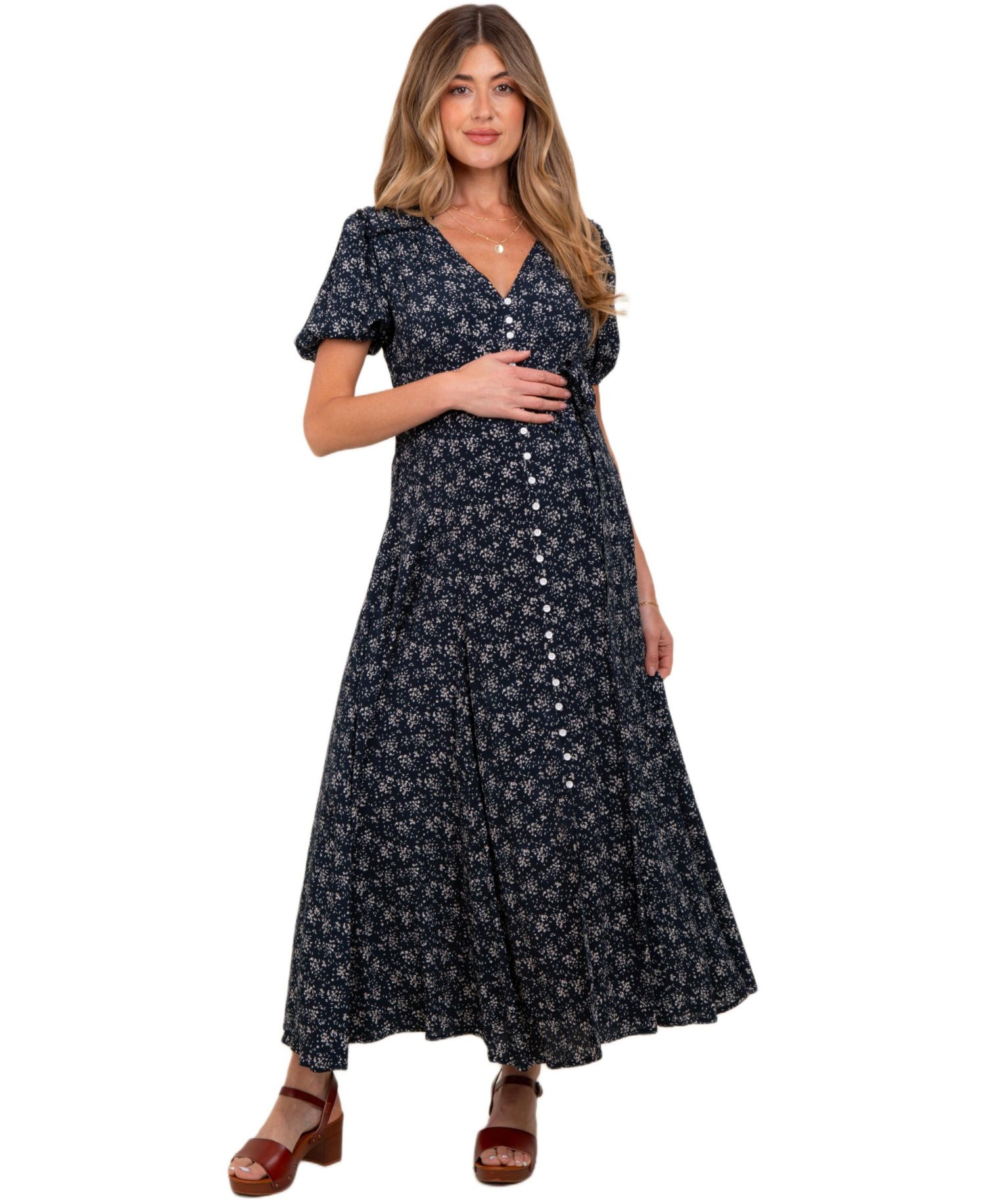 Women's Navy Floral Button Down Dress