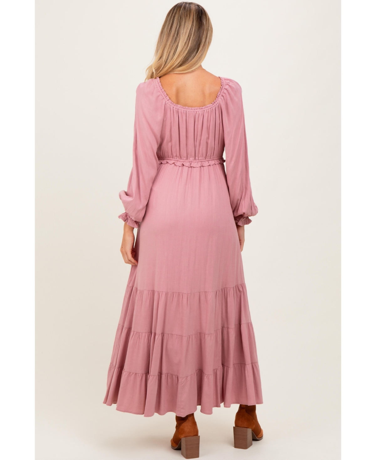 Pinkblush Maternity Motherhood Ruffled Fit-and-Flare Maxi Dress