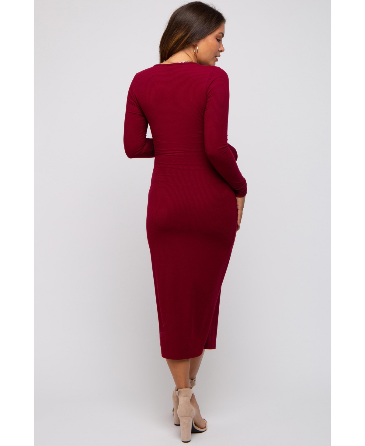 Pinkblush Forest Green Ribbed Long Sleeve Maternity Wrap Dress