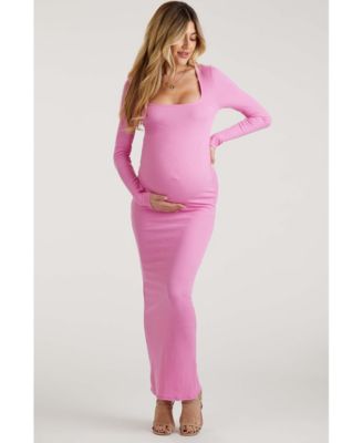 Maternity Black Ribbed Long Sleeve Square Neck Maxi Dress