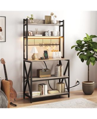 5-Tier Engineered Wood and Metal Baker s Rack with Power Outlets