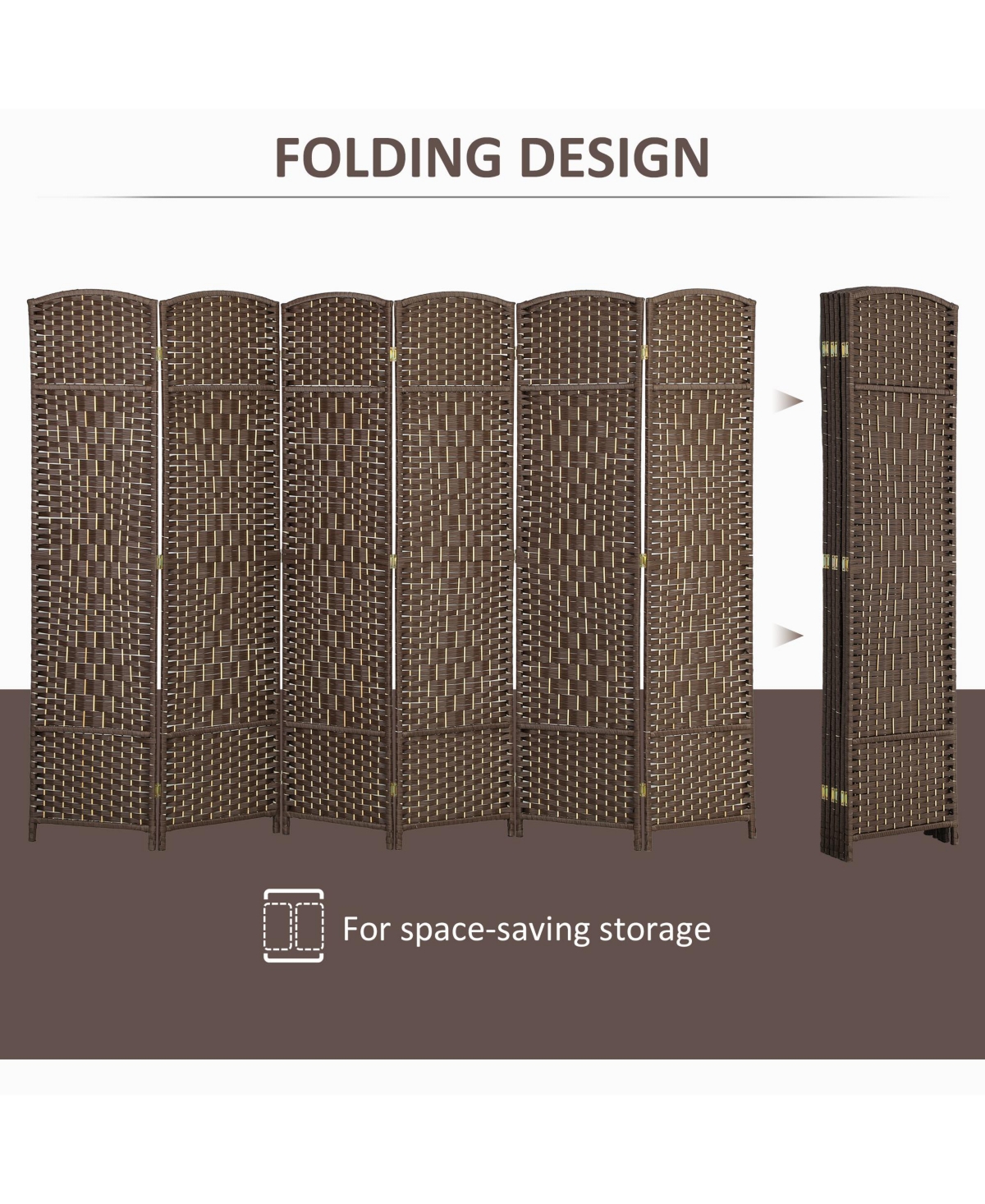 Homcom 6 Panel Room Divider Hand-Woven Freesding Partition,