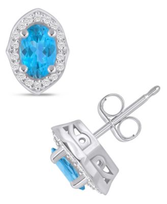 Gemstone and Diamond ((1/5 ct. t.w.) Halo Stud Earrings in 10k White Gold (also in 10k Yellow Gold)