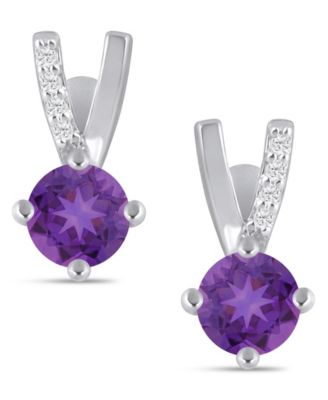 Gemstone and Diamond Earrings (1/20 ct. t.w.) in 10k White Gold (also in 10k Yellow Gold)