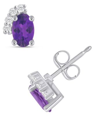 Macy's - Gemstone and Diamond Earrings (1/10 ct. t.w.) in 10K White Gold (also in 10K Yellow Gold)