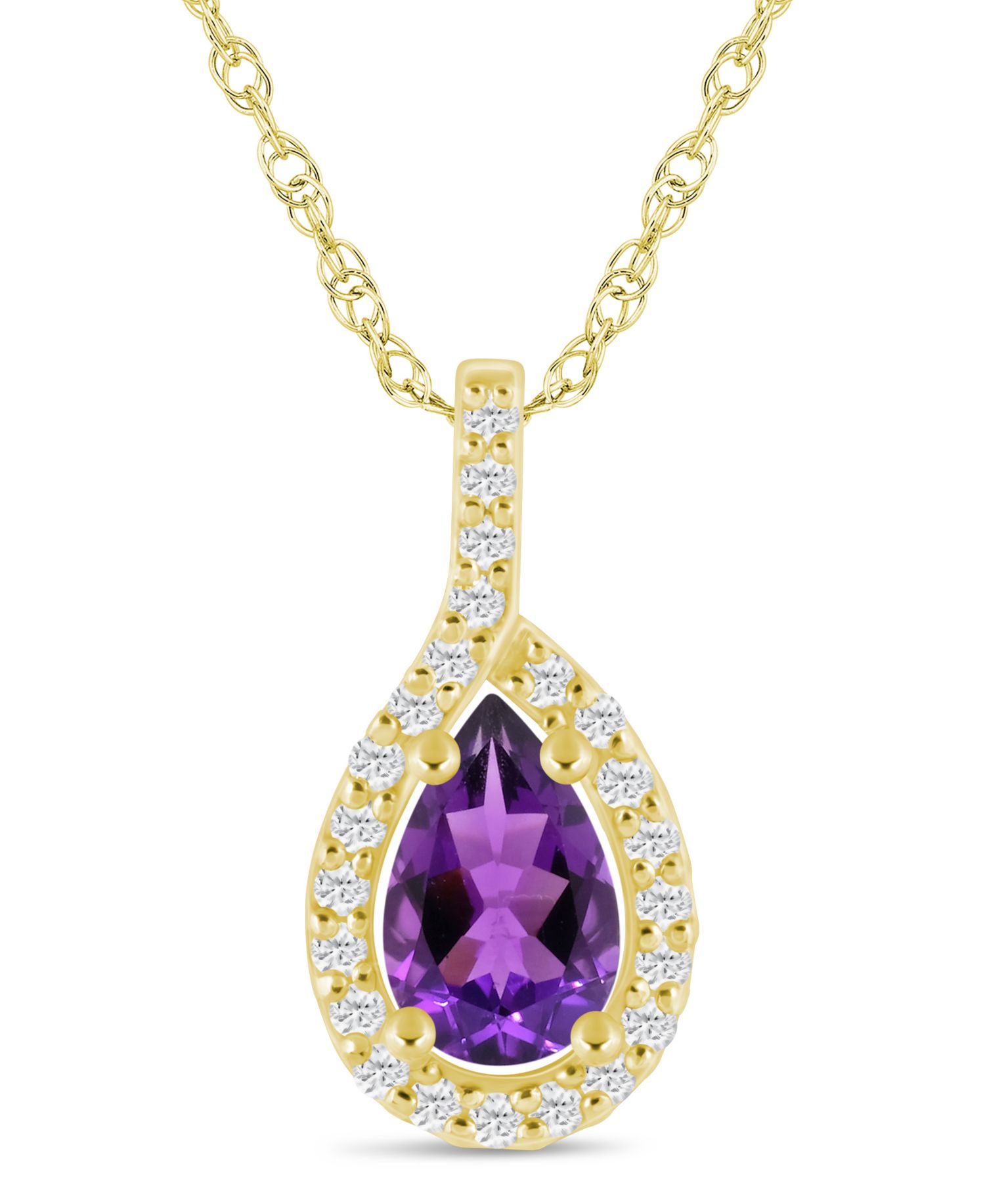 Gemstone and Diamond Halo Pendant Necklace (1/5 ct. t.w.) in 10k White Gold (also in 10k Yellow Gold)