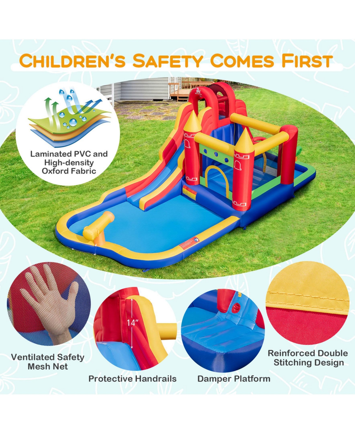 9-in-1 Inflatable Bounce Castle with Water Slide and Splash Pool without Blower