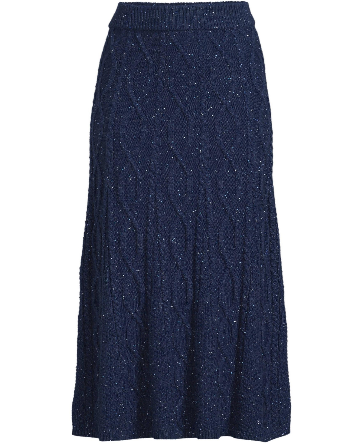 Lands' End Women's Cozy Lofty Cable Fluted Midi Sweater Skirt