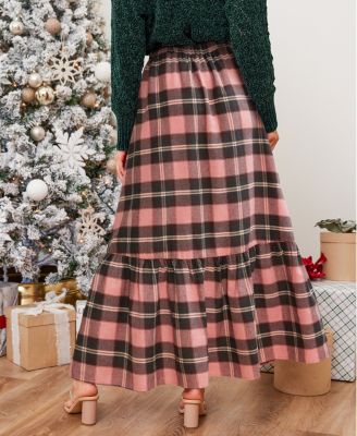 Women's Plaid Ruffled Maxi Skirt.