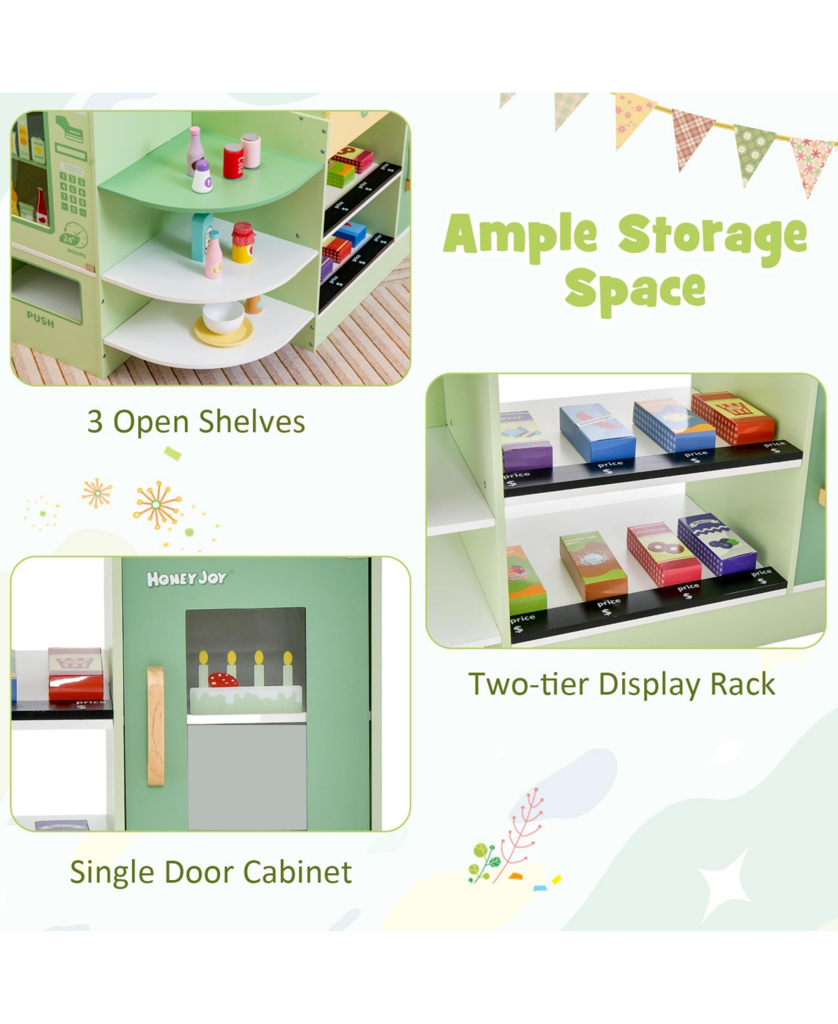 Skonyon Kids Wooden Supermarket Play Toy Set with Checkout Counter