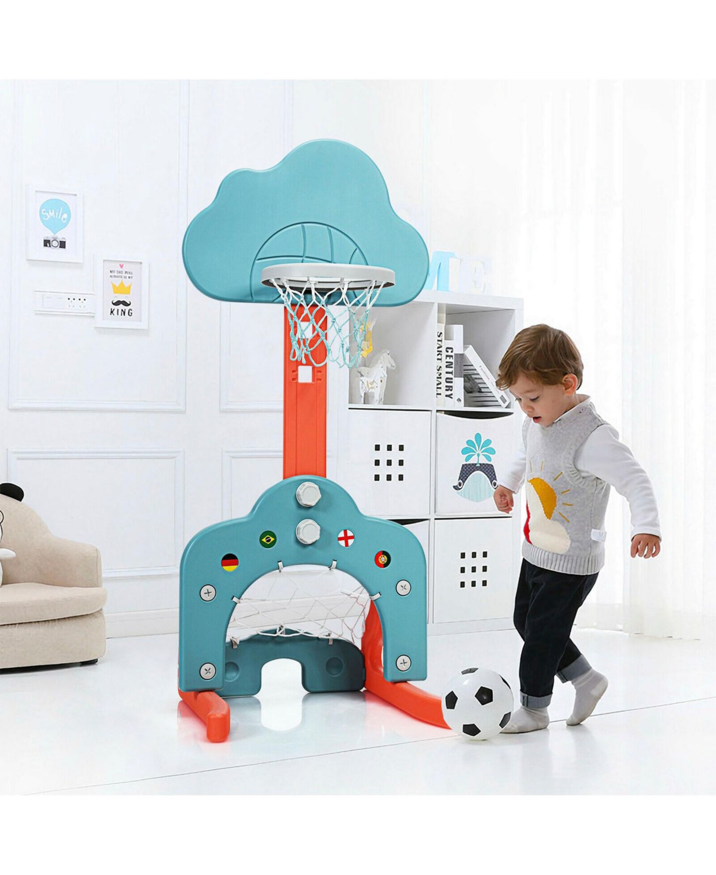 Детские игрушки SUGIFT 3-in-1 Adjustable Basketball Hoop Set, Ages 18 Months+, цвет: Зелёный — фото 6