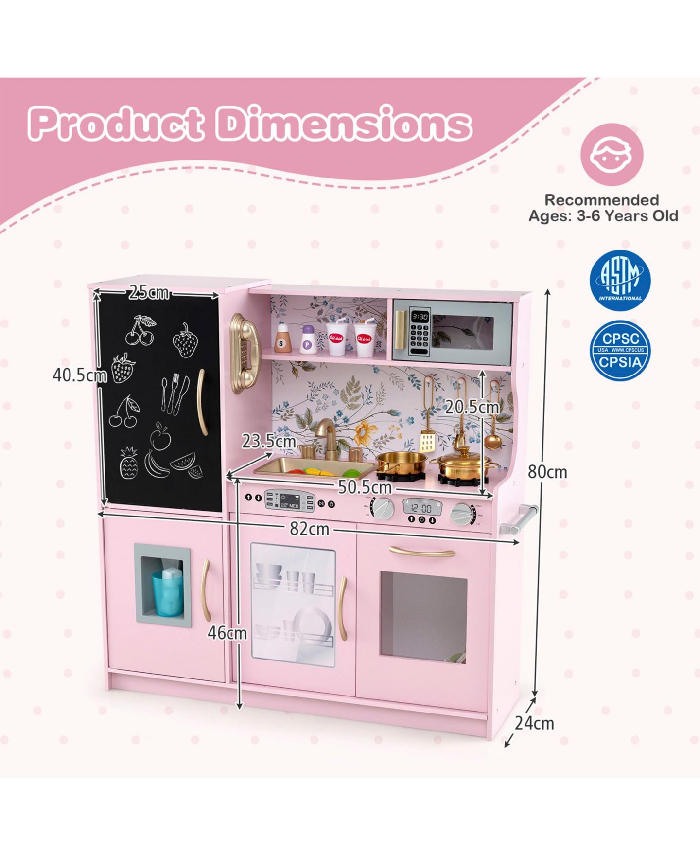 Детская игрушка SUGIFT Toddler Pretend Play Kitchen for Boys and Girls 3-6 Years, цвет: Розовый — фото 4
