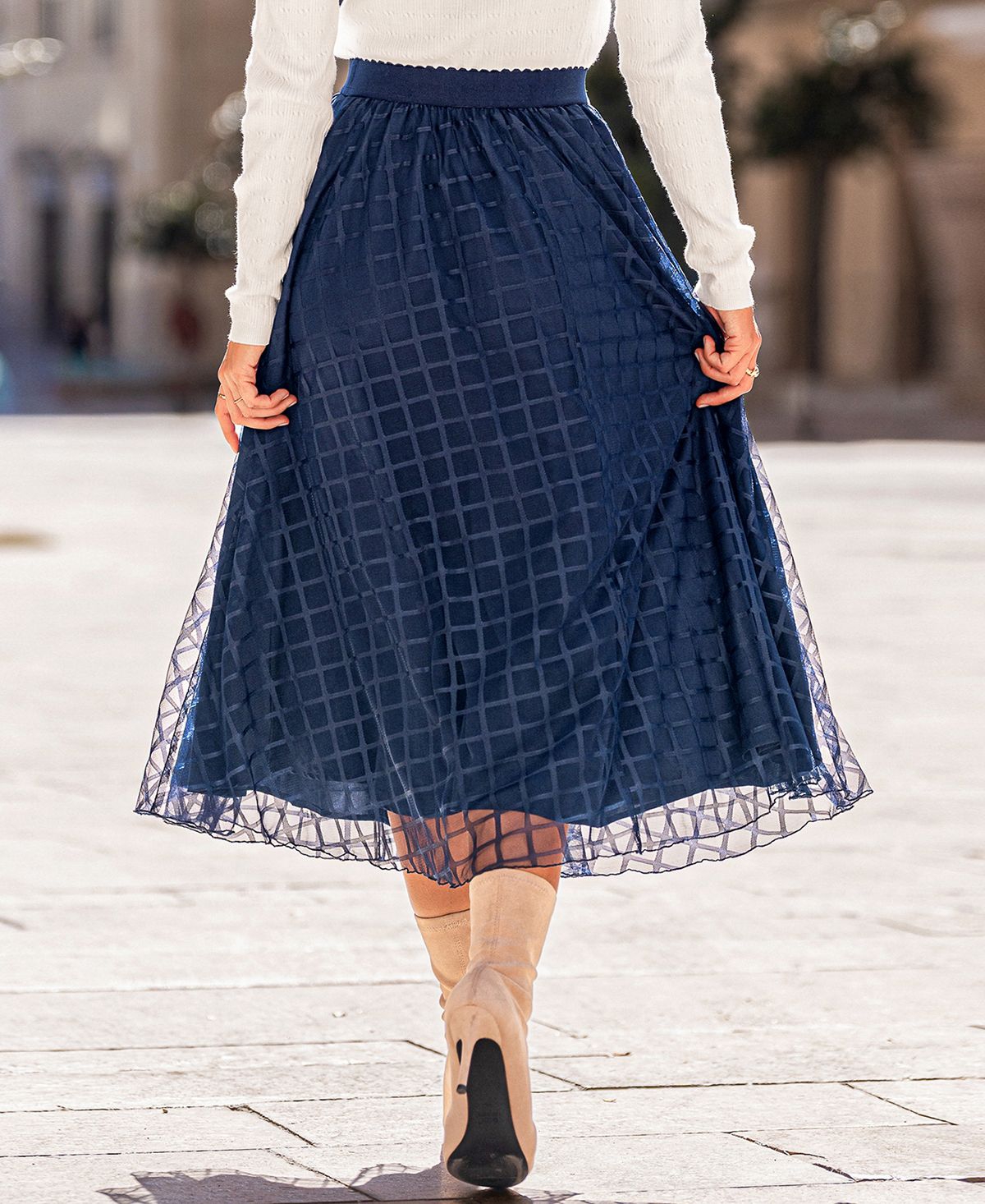 Cupshe Women's r High Waist Mesh Overlay A-Line Midi Skirt