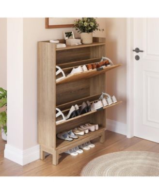Narrow Shoe Cabinet with 2 Flip Drawers, Hidden Shoe Storage with Open Shelf, 31.5&amp;#x22; Wide