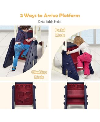 6-In-1 Large Slide for Kids Toddler Climber Slide Playset with Basketball Hoop-Blue