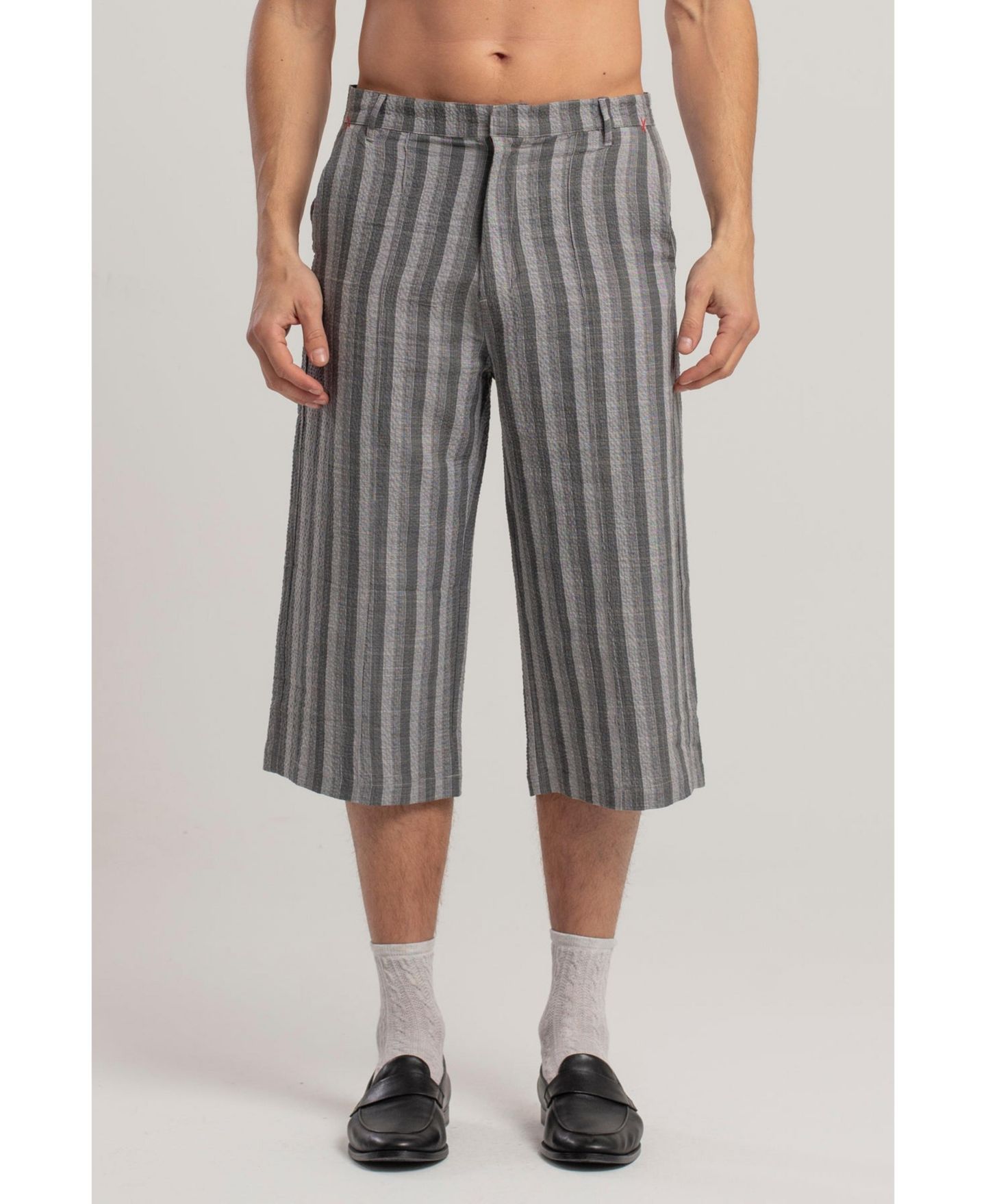 Мужские шорты PCFG Linen-Cotton Blend Checked Woven, цвет: Серый / Белый — фото 8