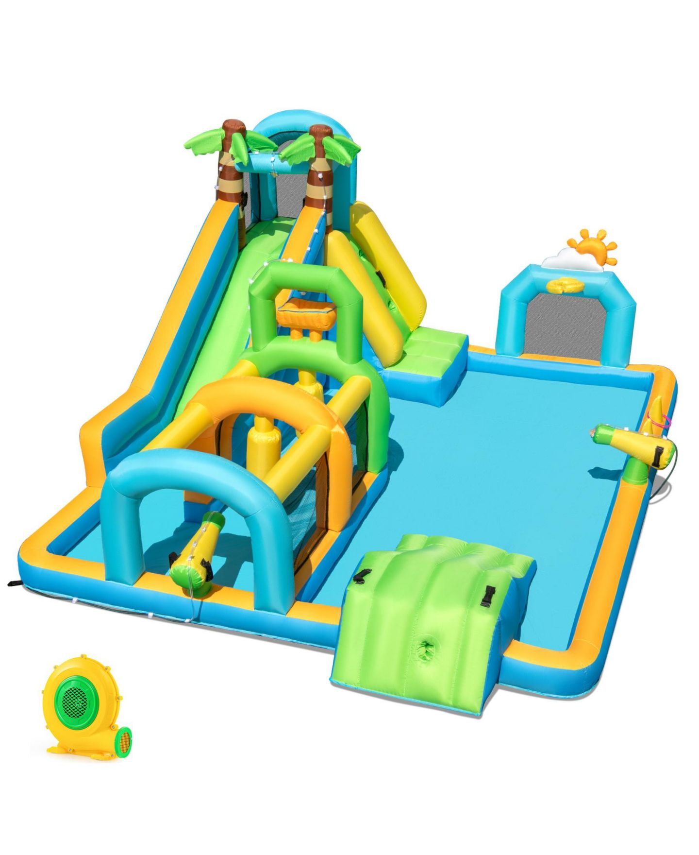 Детская игрушка SUGIFT Tropical-Themed Dual Slide Inflatable Water Park, Accommodates 5 Children, 3–12 лет, цвет: Разноцветный — фото 1