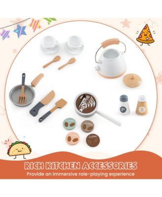 Corner Wooden Play Kitchen with Coffee Machine and Slide for Kids
