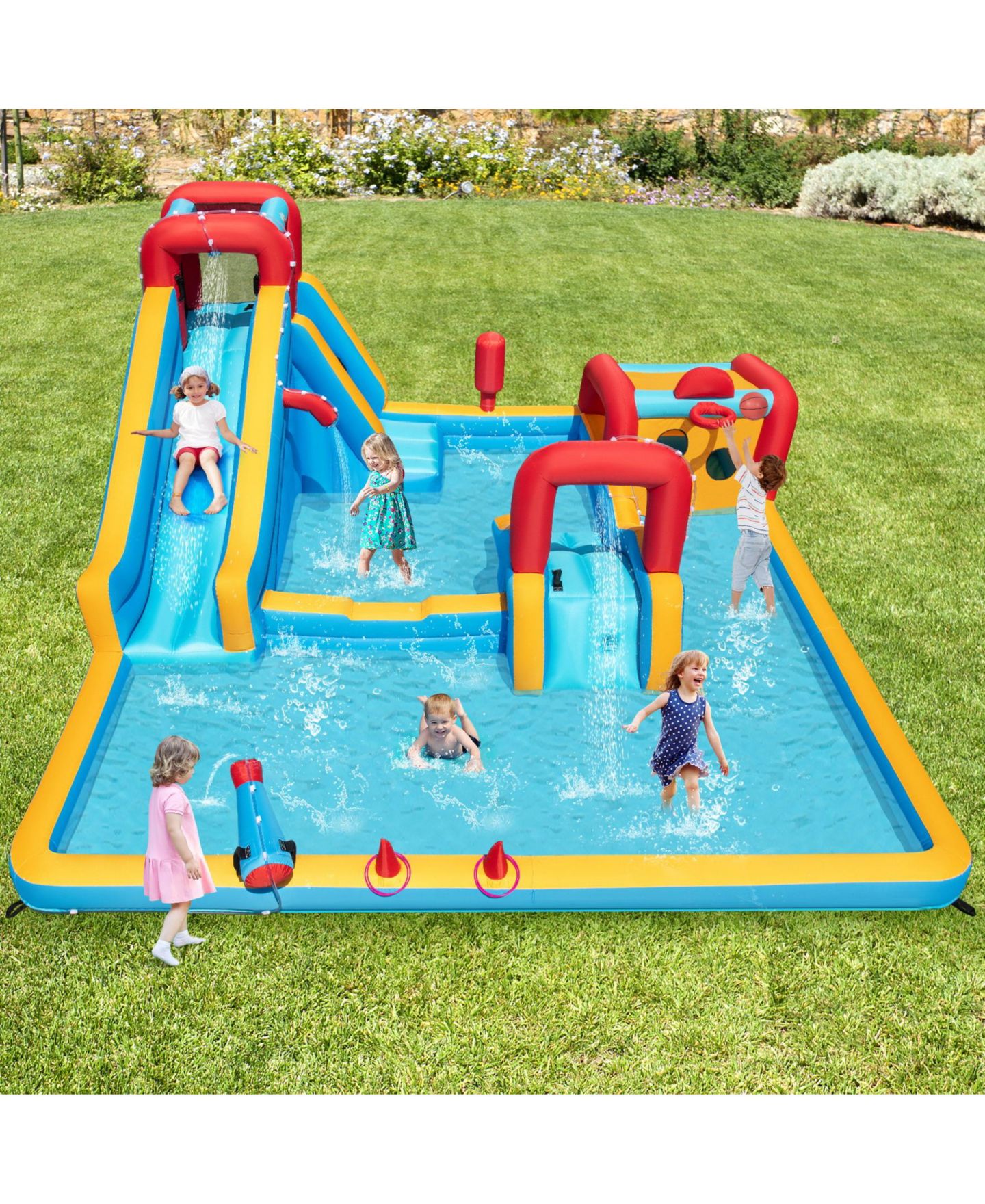 Детская игрушка SUGIFT Inflatable Double Water Slide Park 9-in-1 Giant Bounce House 735W Blower Included, цвет: Синий — фото 10