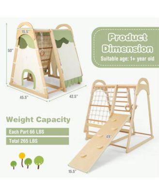6-in-1 Wooden Kids Jungle Gym Playset with Slide Climbing Net-Natural