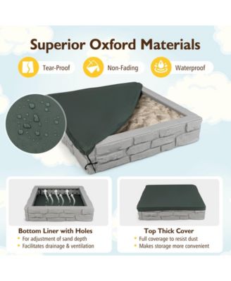 2-In-1 HDPE Kids Sandbox with Cover and Bottom Liner-Gray