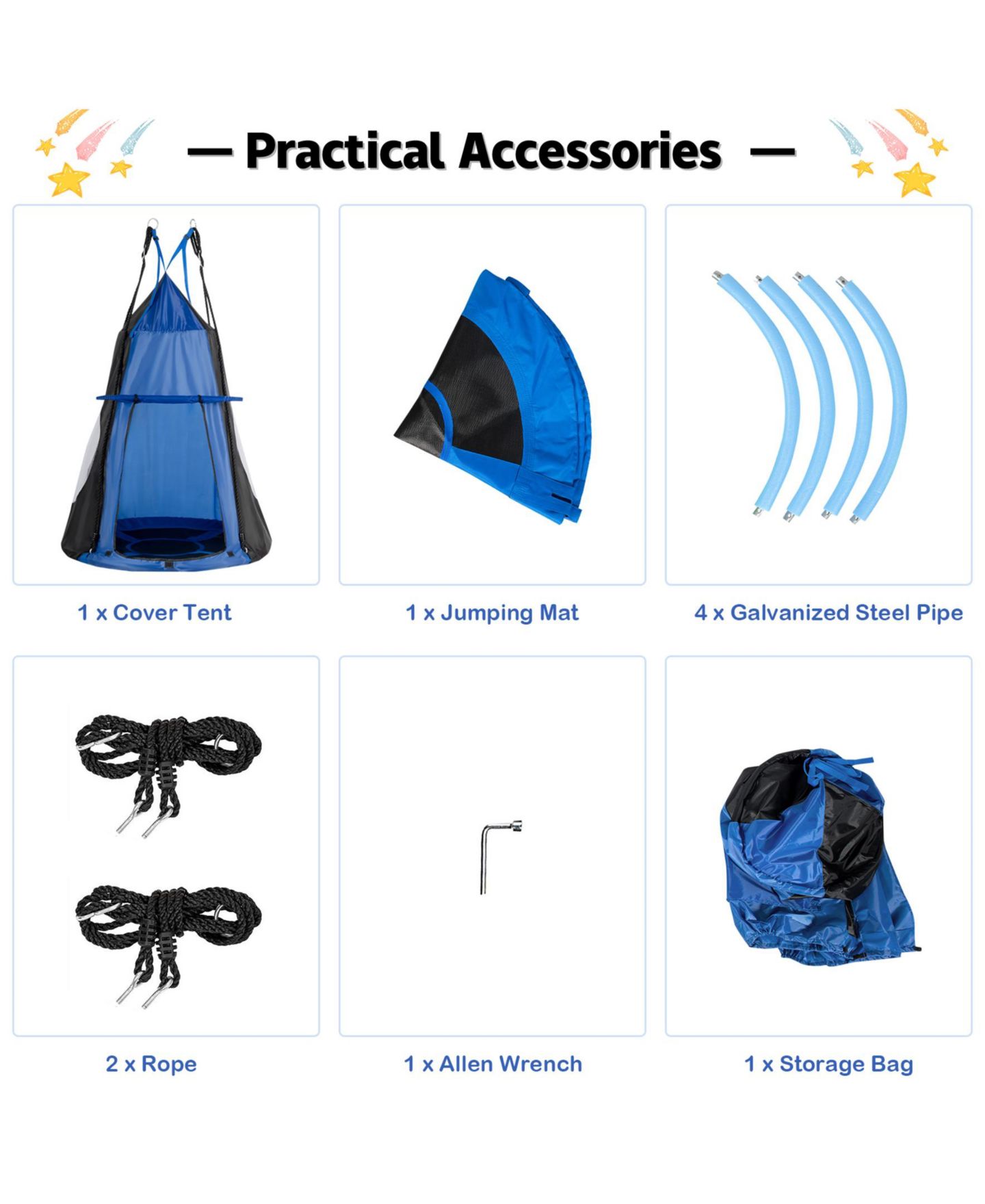 Детские игрушки SUGIFT 2-in-1 40-Inch Detachable Tent Swing Set, Fits 2-3 Kids, Ages 3-10, цвет: Синий — фото 3