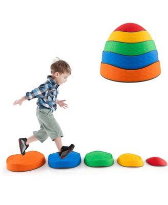 5-Piece Kids Stackable Round River Stepping Stones Indoor Outdoor – Multicolor