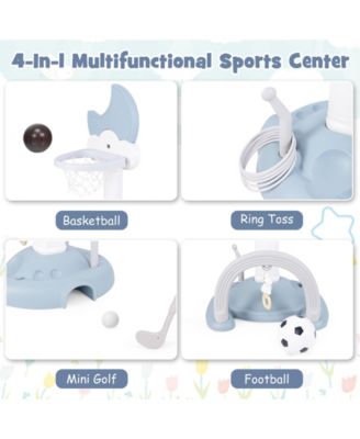 4-In-1 Kids Basketball Hoop with Moon-shaped Electronic Scoreboard and Play Set