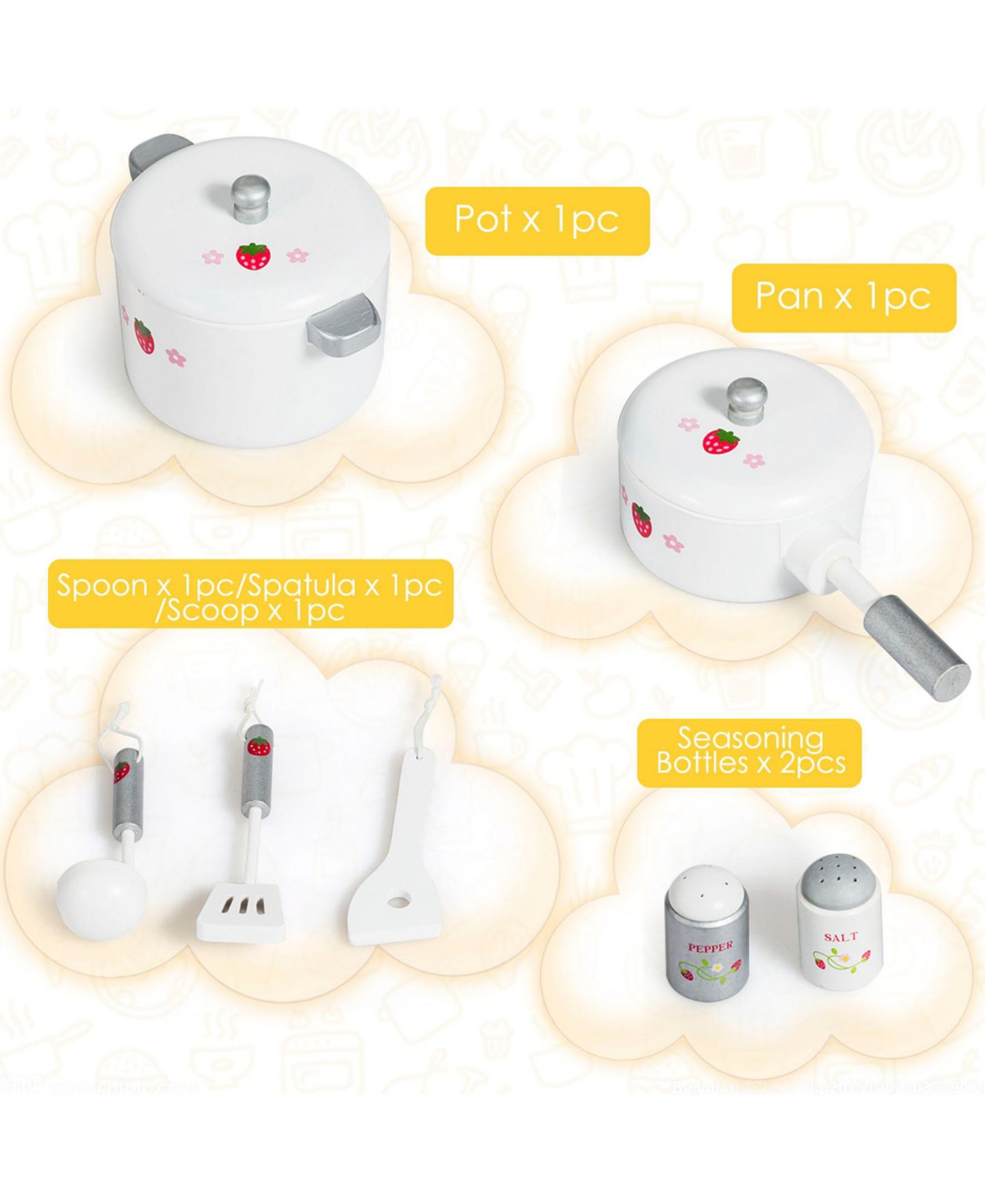Детские игрушки SUGIFT Wooden Play Kitchen Set with Sound Effects, Ages 3+, цвет: Белый — фото 8