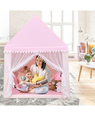 Kids Play Tent Large Playhouse Children Play Castle Fairy Tent Gift with Mat-Pink