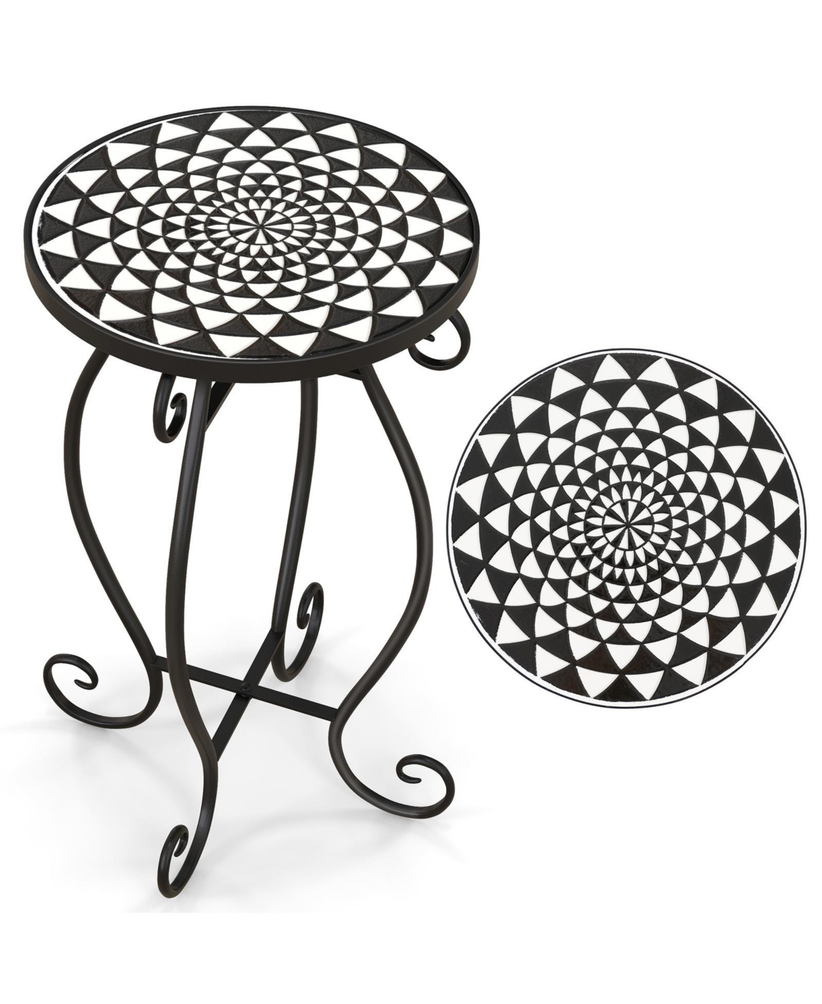 Sugift Small Plant Stand With Weather Resistant Ceramic Tile Tabletop.