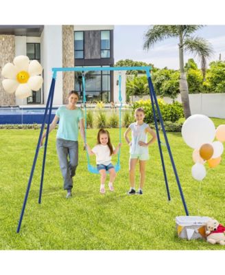 Outdoor Heavy Duty Metal Toddler Swing Set with Stand-Blue