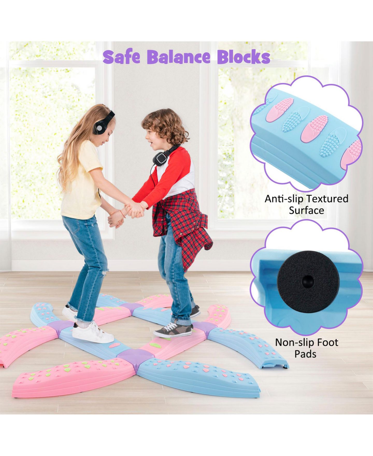 Детские игрушки SUGIFT Kids' Interlocking Balance Beam Set Develops Balance and Coordination, 20-Piece Physical Game, Ages 3+, цвет: Розовый — фото 8