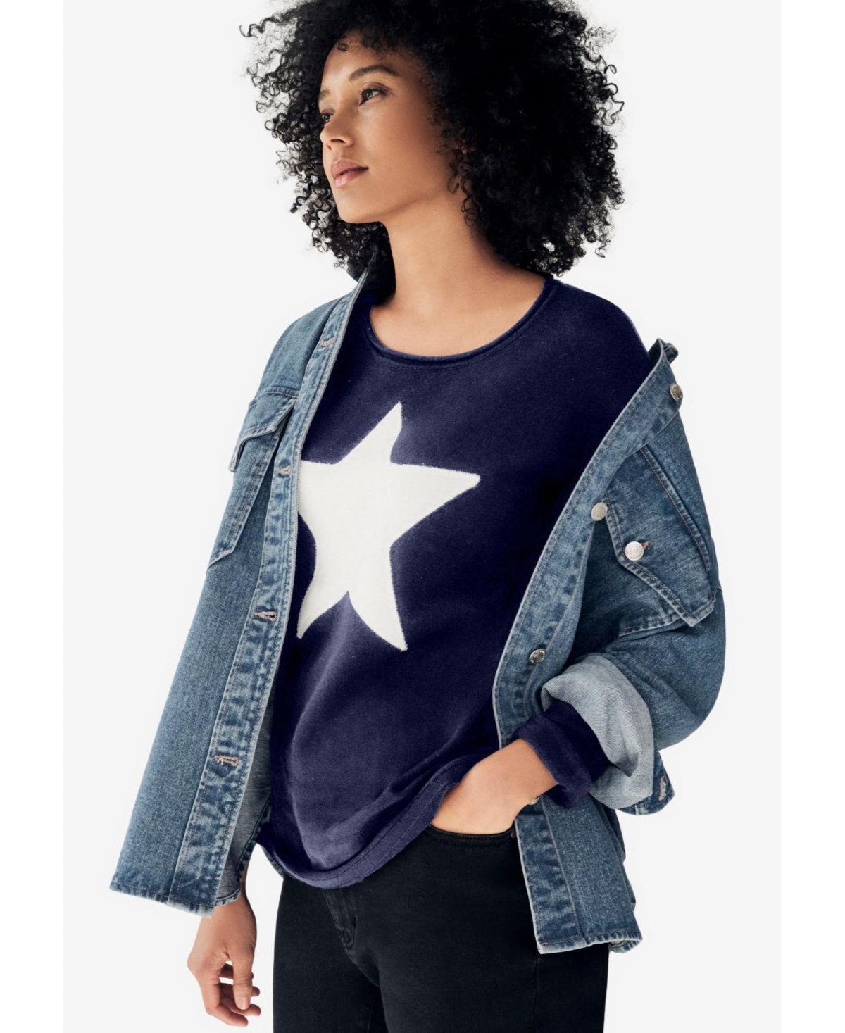 ellos Women's Plus Size Star Applique Sweater