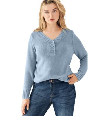 Plus Size Button Y-Neck Sweater