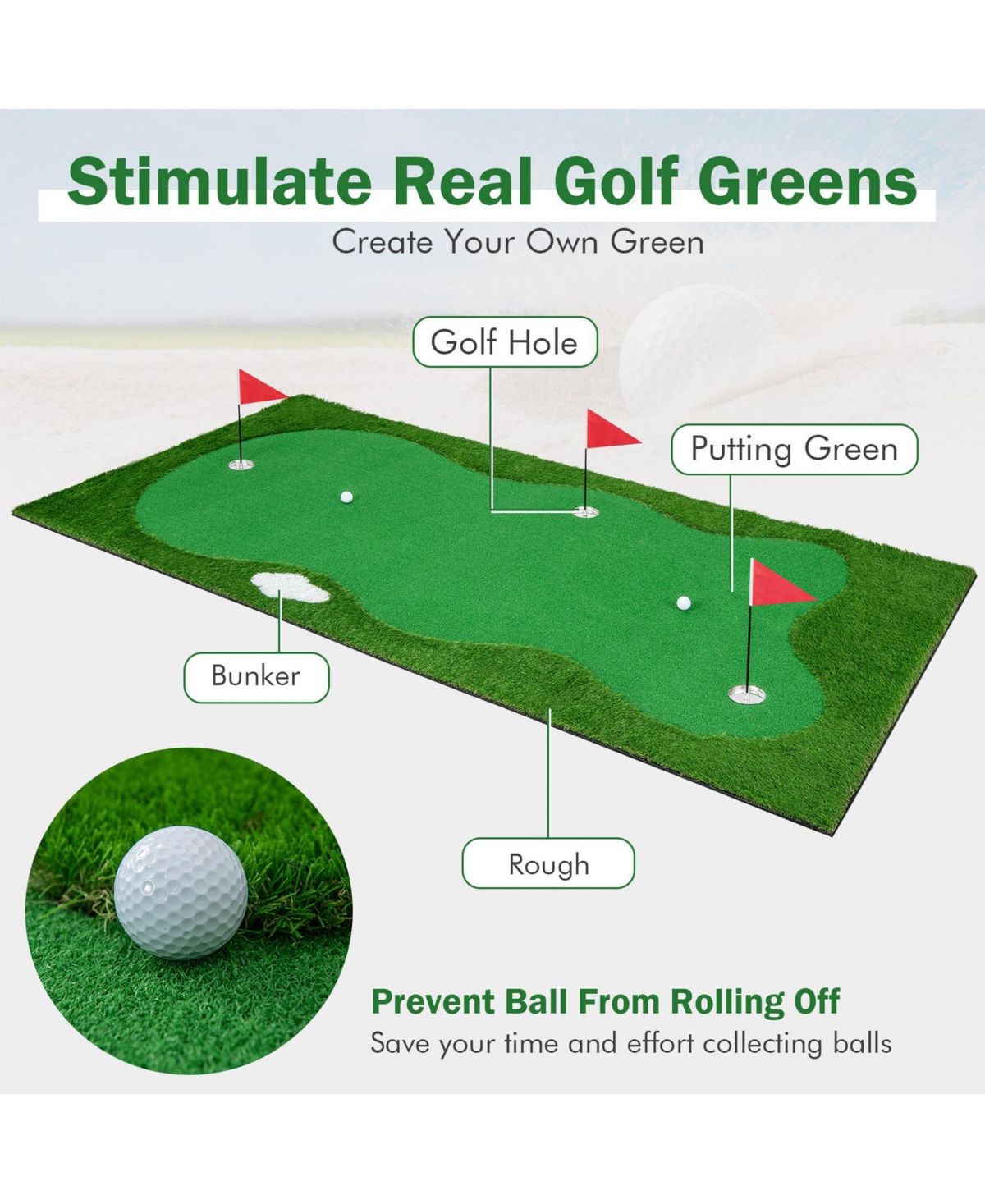 Sugift Golf Putting Green with Realistic Artificial Grass Turf-l
