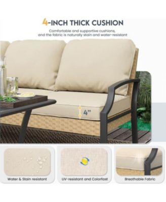 Outdoor Patio Furniture Set with Rocking Chair, 4 Piece Rattan Conversation Bistro Set with Coffee Table